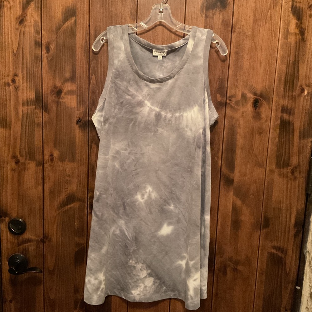 Wonderly Studio Crewneck Tank Dress in Gray Tie-Dye